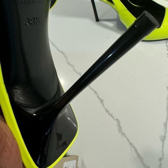 Saint Laurent Kiss 105 Leather Slingback Highlighter Yellow Pumps SZ 8.5 - Picture 11 of 14